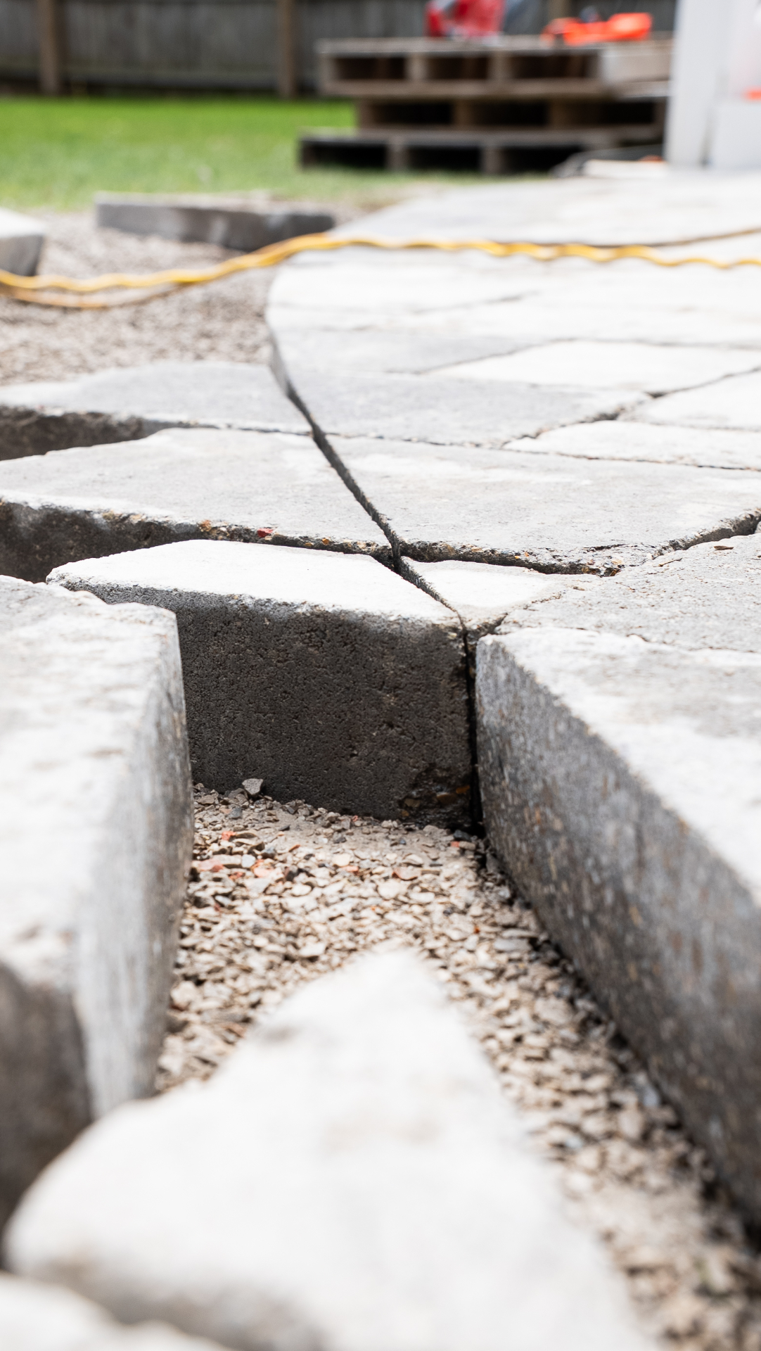 Close-Up of Cut Paver Joints in Progress